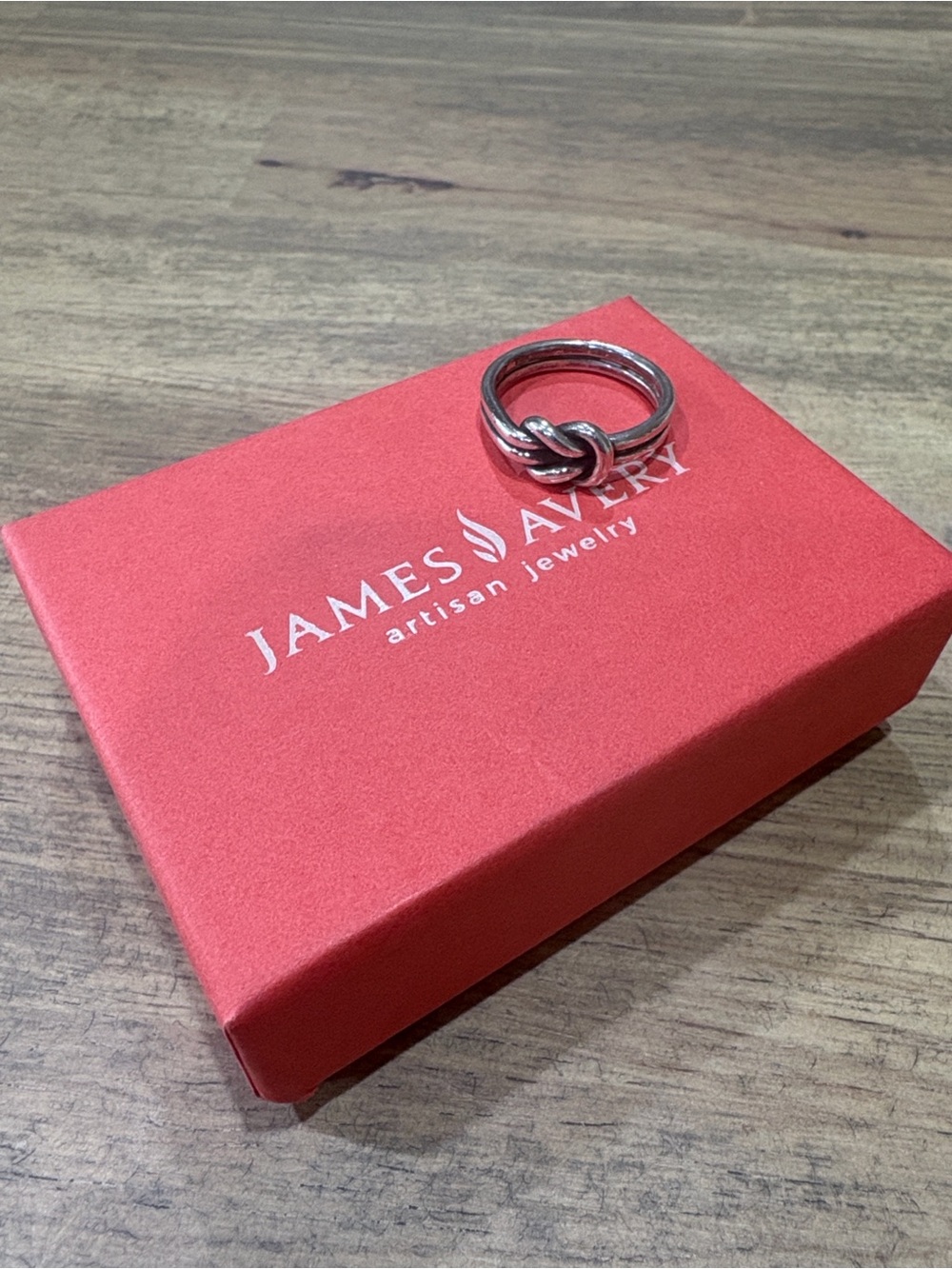 James Avery Silver Knot Ring on Red Box Display